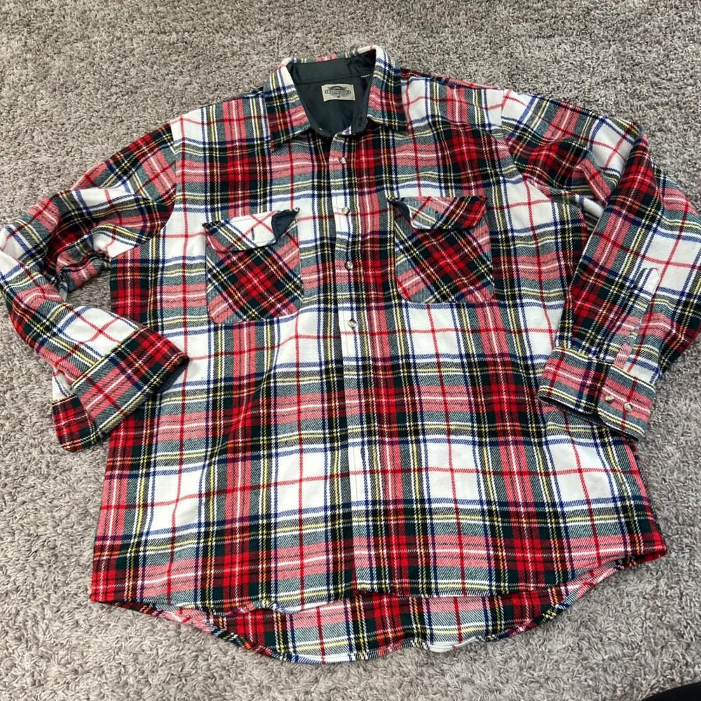 Fieldmaster Mens Plaid Flannel Shirt Red White Heavyweight Button Down NO SZ TAG